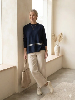 Sweater doble hebra hilo bremer con dos franjas combinadas - Sweater ANGELES en internet