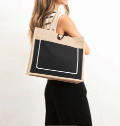Bolso tipo tote de yute con bolsillo - comprar online