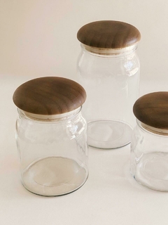 FRASCO DE VIDRIO CON TAPA DE MADERA 600ml - Petite Margot
