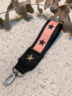 Llavero Largo Estrellas rosa y negro