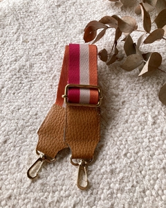 Correa Rayas marron, fucsia y beige