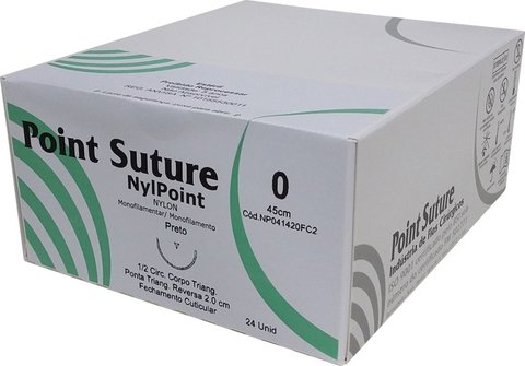 Fio de Sutura NYLPOINT Nylon Preto45cm(AGULHA 1/2 DE CÍRCULO CORPO TRIANGULAR PONTA TRIANGULAR REVERSA DE 20MM) Menos de um ano p/ vencimento