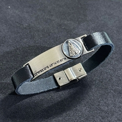 Pulseira couro placa nosso senhora apareecida