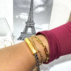 Pulseira Liga de Metal com Tubo Geométrico Bicolor