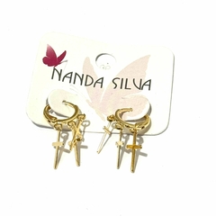 ARGOLINHA CLICK CRUZ FOLHEADO OURO 18K