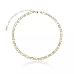Colar Duplo com Zircônias Coloridas e Pérolas - Semijoia Folheada a Ouro 18k - comprar online