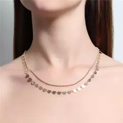 Choker dupla Corrente coração + Bolinhas Folheada a Ouro 18k