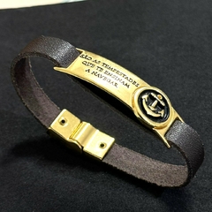 Pulseira masculina placa ouro com âncora e frase na internet