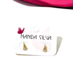 Brinco Nossa Senhora Aparecida Cravejado Zircônia - Folhado a Ouro 18k