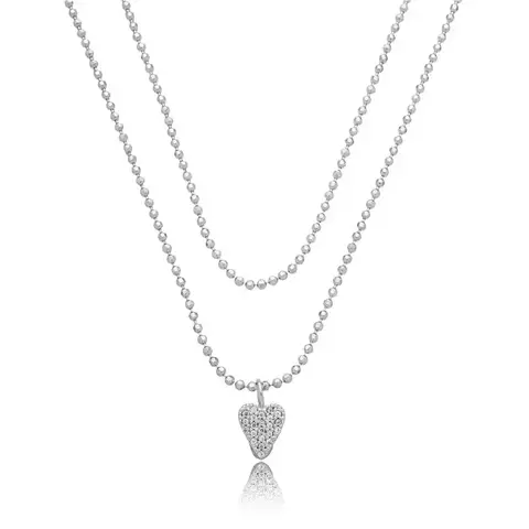 COLAR BOLINHA DUPLO COM PINGENTE CORAÇÃO ALONGADO