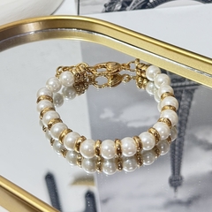  Pulseira Pérolas M com Esferas Douradas