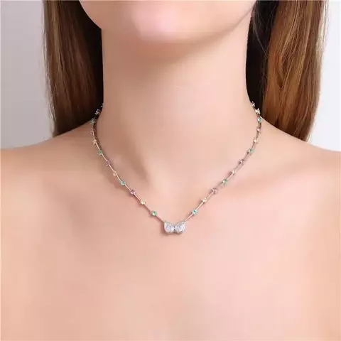 Gargantilha ródio com zircônias coloridas