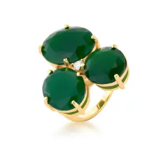 ANEL GRANDE PEDRA ZIRCONIA OVAL REDONDO VERDE ESCURO