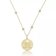 COLAR MEDALHA TUDO POSSO COM PONTOS ZIRCONIA NA CORRENTE
