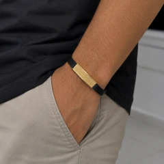 PULSEIRA MASCULINA PLACA TEXTURIZADA DOURADA