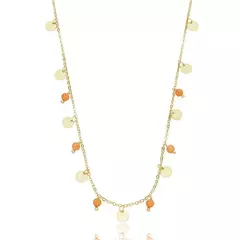 Choker Moedinhas e Esferas de Pedra Damasco - Folheada a Ouro 18K