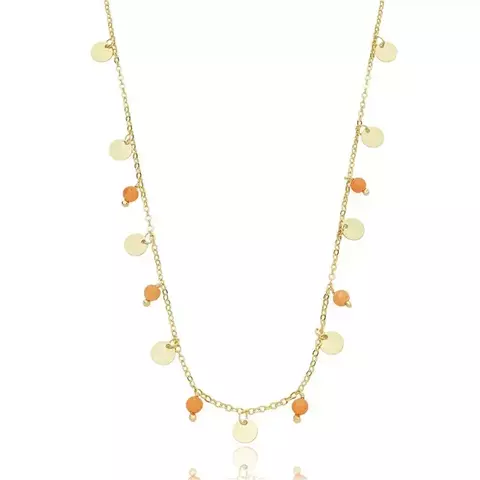 Choker Moedinhas e Esferas de Pedra Damasco - Folheada a Ouro 18K