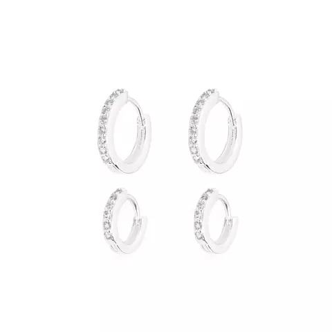 DUPLA DE BRINCO ARGOLINHA CRAVEJADA RODIO BRANCO