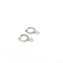 Brinco Argolinha Liso com Pingente Coração Zircônia Ródio