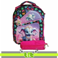 MOCHILA + CARTUCHERA 3D ELEFANTE 37X30X12