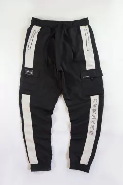 Calça Jogger Tactel Faixa Camaleão Urbano Street Wear Preta