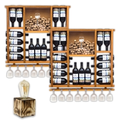 Kit 2 Adega para 15 Garrafas com Porta Rolhas e Taças + Brinde - Cerejeira - comprar online