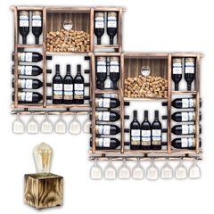 Kit 2 Adega para 15 Garrafas com Porta Rolhas e Taças + Brinde - Mogno - Delenha Decor
