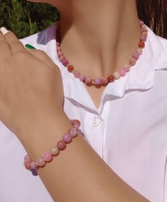 Conjunto Colar + Pulseira Semijoia Pedra Natural Ágata Colorida - comprar online