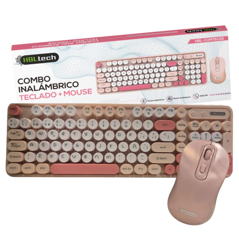 Combo Inalambrico Teclado + Mouse Rosa a Pila