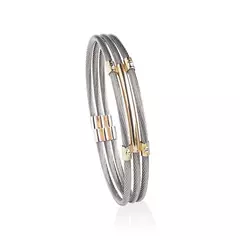 Pulseira masculina Golden Spirit em aço inox com três fios de cabo náutico e detalhes folheados a ouro 18k da Coleção Latitude Vive La Vie.