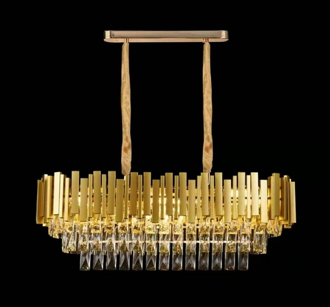 Lustre Pendente Moderno Retangular Estrutura de Metal com Cristais - comprar online