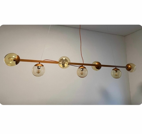 Lustre Pendente Moderno Jabuticaba Cobre 7 Globos Âmbar