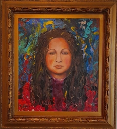 SEMINE KWSTA - " AUTO-RETRATO" - ACRÍLICA SOBRE TELA =- MED. 70X60CM