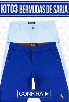 Kit Com 03 Bermudas de Sarja Masculina - Marcas Famosas