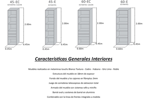Modulo Interior Placard 45-E en varios colores - comprar online