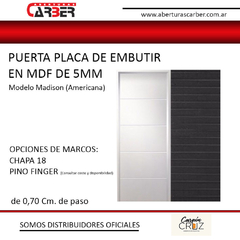 Puerta de Embutir 0,60/0,70 x 15 MADISON AMERICANA MDF para pintar Marco Chapa 18 / Carpincruz - comprar online