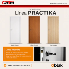 Puerta Placa Foliada PVC OBLAK PRACTIKA 0,70 x 10 o 15 color BLANCO