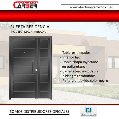 Puerta Residencial 1,20 x 2,00 Italo Machimbrada CH18 con Barral - comprar online