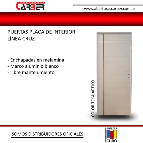 Puerta Placa Melamina Linea Cubo modelo: CRUZ - Marco Aluminio DE 60/70 DE PASO COLOR TEKA ARTICO - comprar online