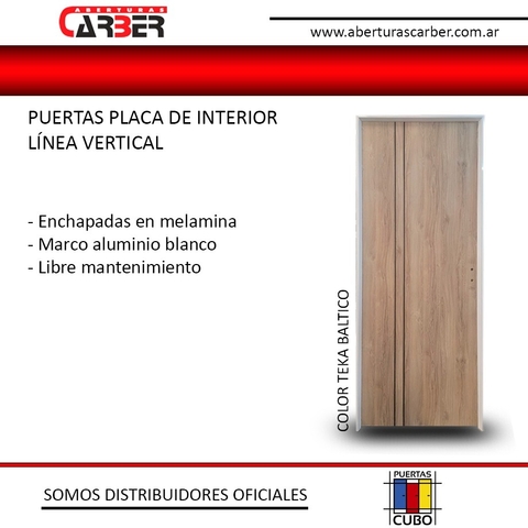 Puerta Placa Melamina modelo Vertical - Color baltico /teka artico/teka oslo - Marco Aluminio blanco de 60/70 de paso PUERTAS CUBO - comprar online