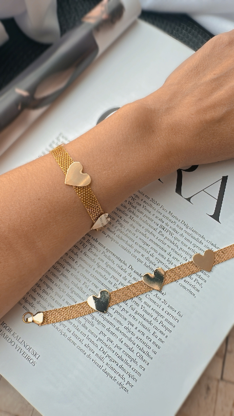 Pulseira Dourada 3 corações