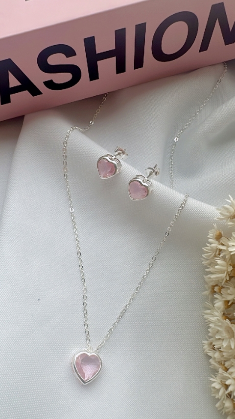 Conjunto Coração Rose Prata