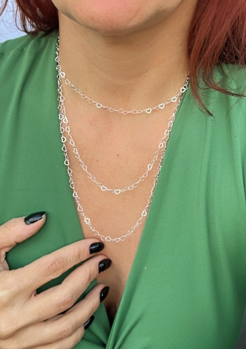 Colar Trio Corrente Coração Prata