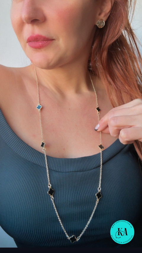 Colar Longo Trevo Preto