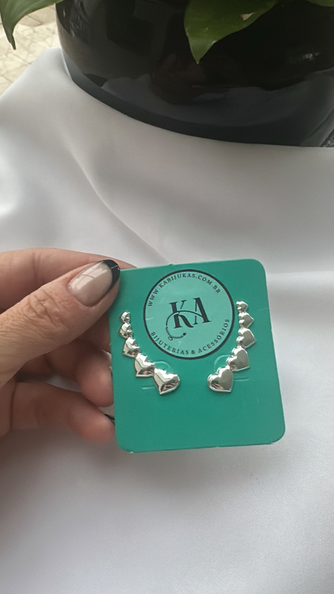 Brinco Ear Cuff Coração Prata