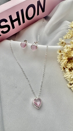 Conjunto Coração Rose Prata - comprar online