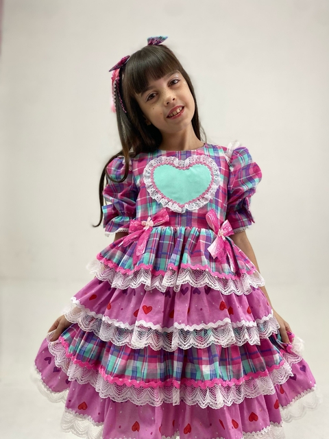 Vestido Quadrilha Coraçao Luxo + Lacinhos de cabelo - comprar online