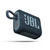 Parlante portátil Bluetooth JBL GO 3 de color azul, resistente al agua, con un diseño compacto y un lazo para transporte.