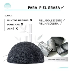 Esponja Facial Negra Cenizas Bambú Piel Grasa Acne Konjac en internet
