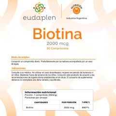 Biotina 2000mg Vitaminas 90 Cápsulas x100g Eudaplen - Zafirus